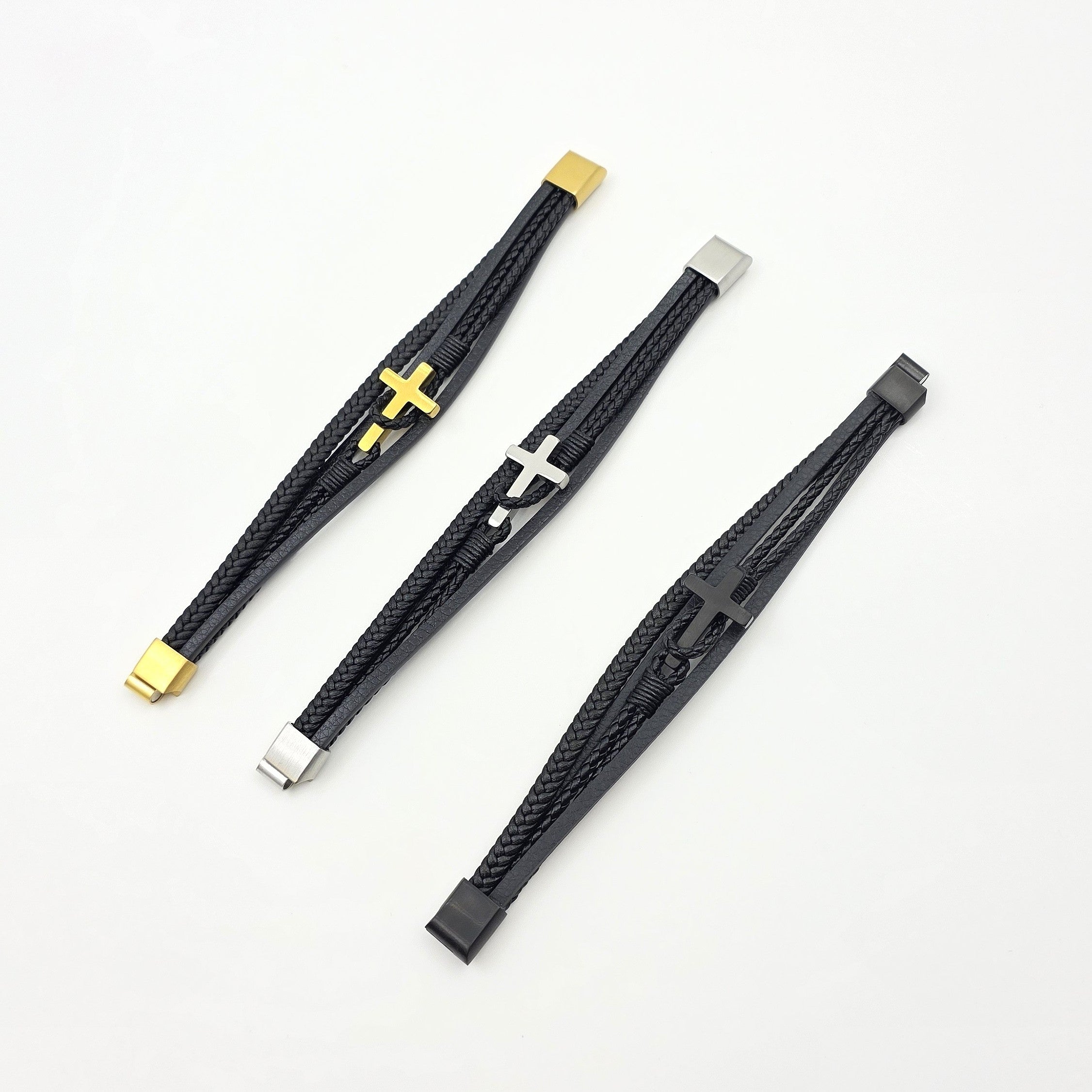 Men¡¯s Braided Leather Cross Bracelet