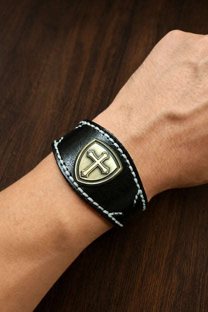 PHIL 4:13 Shield of Faith Christian Leather Bracelet