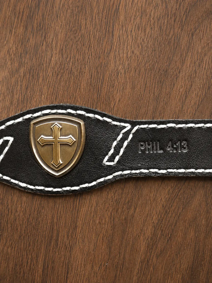 Shield of Faith Cross Leather Bracelet | Choose from 5 Scripture References