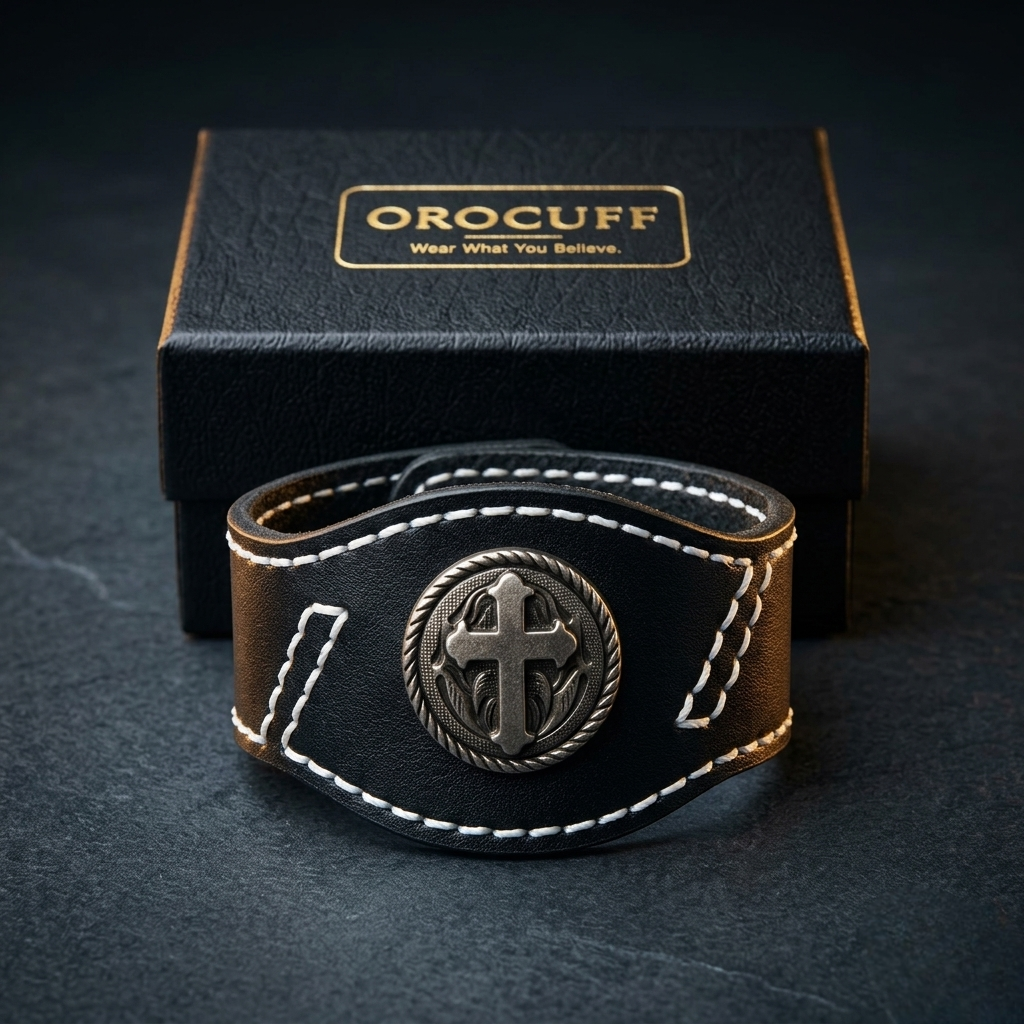 Handcrafted Scripture Leather Bracelet with Cross | Choose from 5 Verses