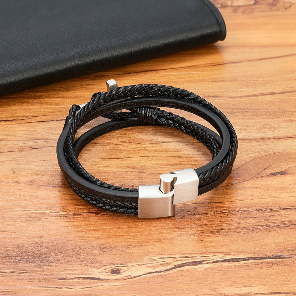 Men¡¯s Braided Leather Cross Bracelet