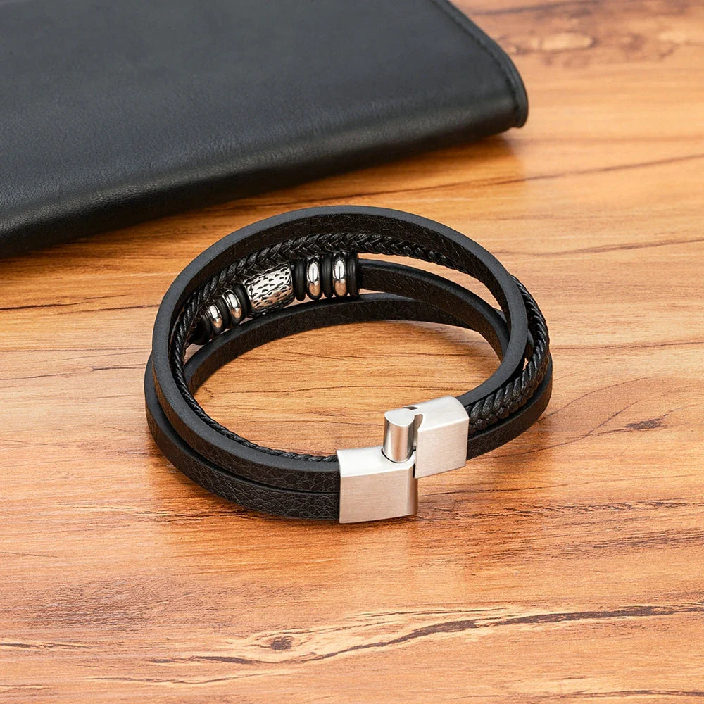 Men¡¯s Skull Leather Braided Bracelet