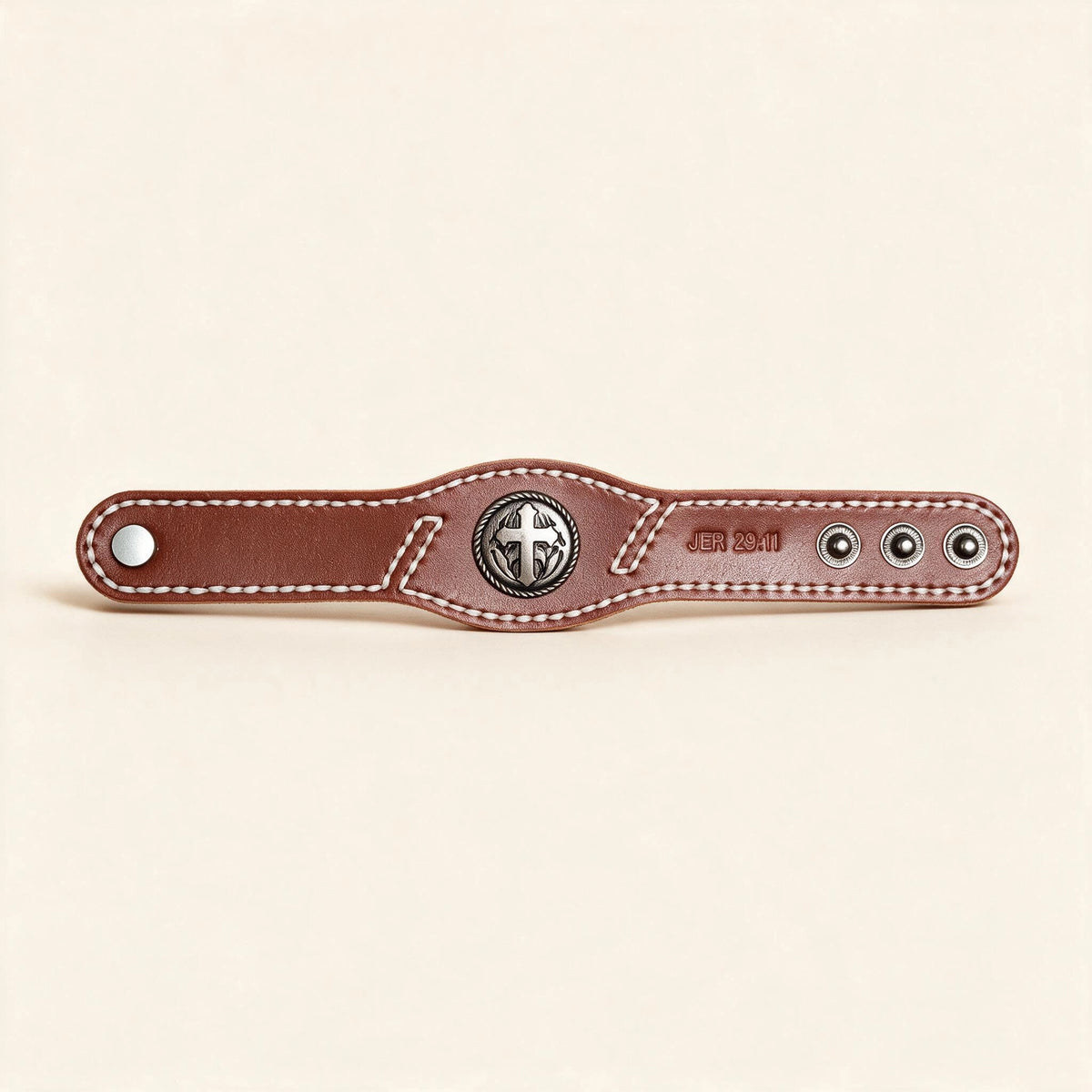 Scripture Cross Leather Bracelet – 5 Verses