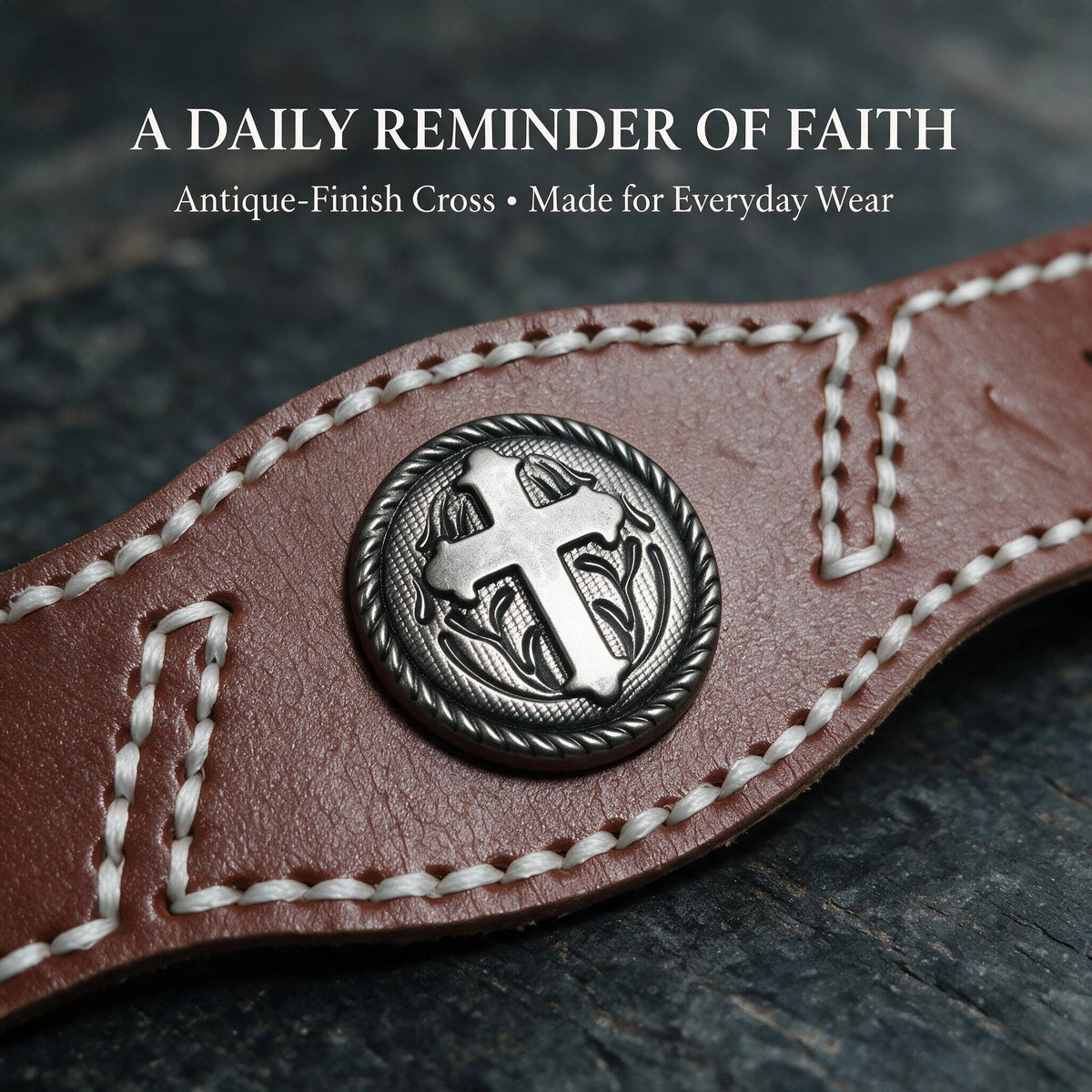 Scripture Cross Leather Bracelet – 5 Verses