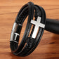 Faith Over Fear Cross Bracelet for Men, Braided Genuine Leather Christian Bracelet, Inspirational Religious Gift for Husband, Dad, Boyfriend