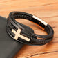 Faith Over Fear Cross Bracelet for Men, Braided Genuine Leather Christian Bracelet, Inspirational Religious Gift for Husband, Dad, Boyfriend