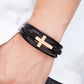 Faith Over Fear Cross Bracelet for Men, Braided Genuine Leather Christian Bracelet, Inspirational Religious Gift for Husband, Dad, Boyfriend